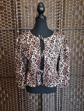 Women’s Leopard Print Peplum Blouse - Pink/Brown